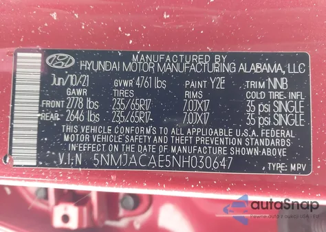 2022 Hyundai Tucson Se from USA, damaged, VIN 5NMJACAE5NH030647